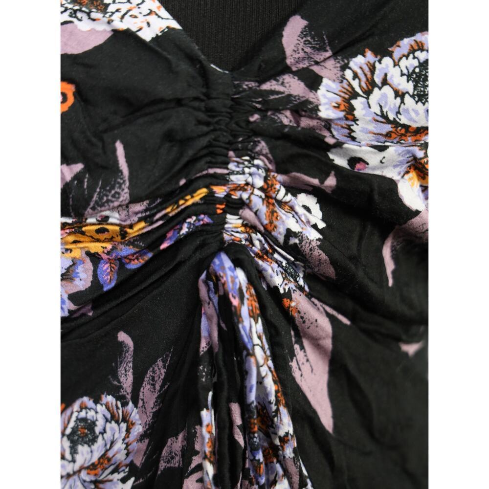 Free People Black Floral Mini Dress Boho Ruched Tie Front Festival Babydoll S - Picture 8 of 16